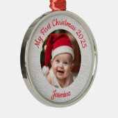 Customisable Baby's First Christmas Premium Round メタルオーナメント (右)