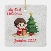 Customisable Baby's First Christmas Square セラミックオーナメント (裏面)