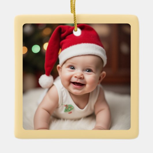 Customisable Baby's First Christmas Square セラミックオーナメント (正面)