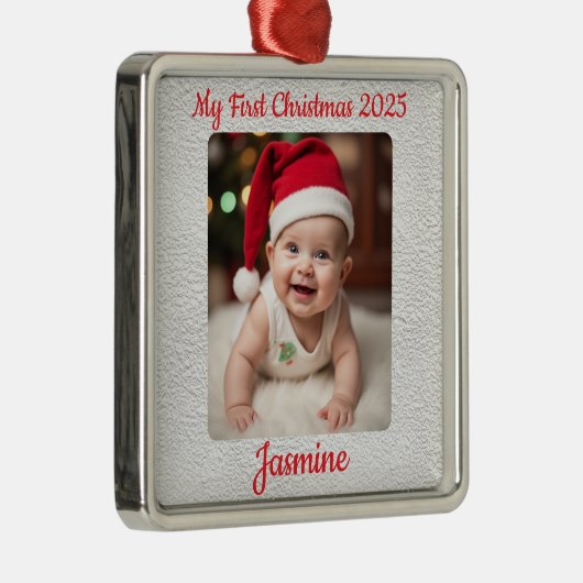 Customisable Baby's First Christmas Square メタルオーナメント (右)