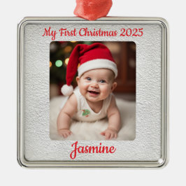 Customisable Baby's First Christmas Square メタルオーナメント