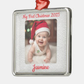 Customisable Baby's First Christmas Square メタルオーナメント (左)