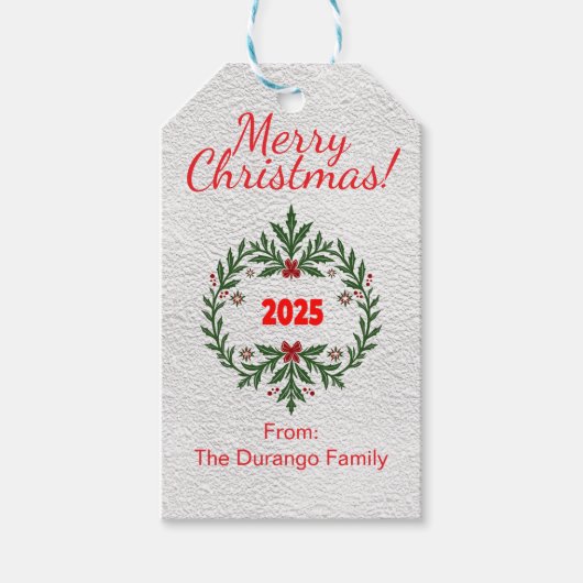 Customisable Christmas Party Festive Floral Wreath ギフトタグ (正面)