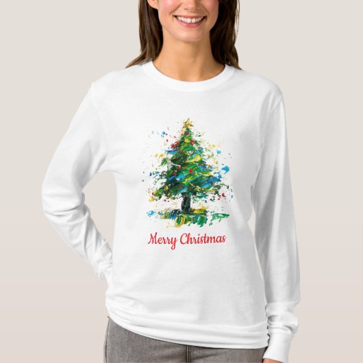 Customisable Christmas Tree Oil Painting Style Tシャツ (正面)