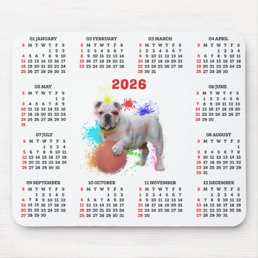 Customisable Cute British Bulldog Calendar マウスパッド (正面)