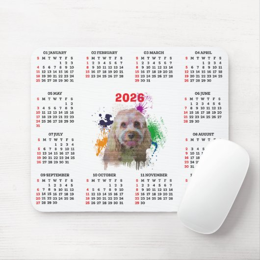 Customisable Cute Cavapoo Dog Calendar  マウスパッド (マウス)