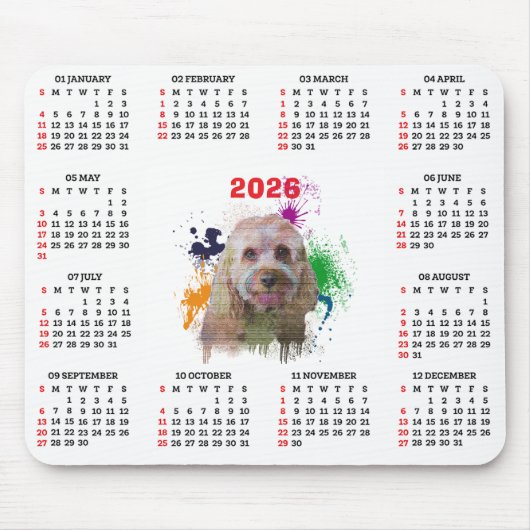 Customisable Cute Cavapoo Dog Calendar  マウスパッド (正面)