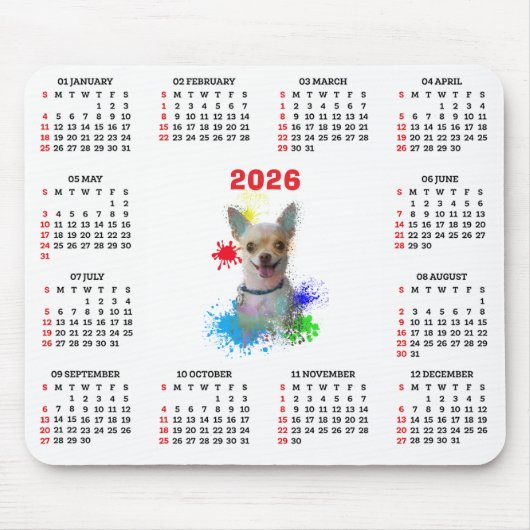 Customisable Cute Chihuahua Dog Calendar  マウスパッド (正面)