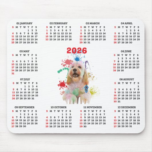 Customisable Cute Cockapoo Dog Calendar  マウスパッド (正面)