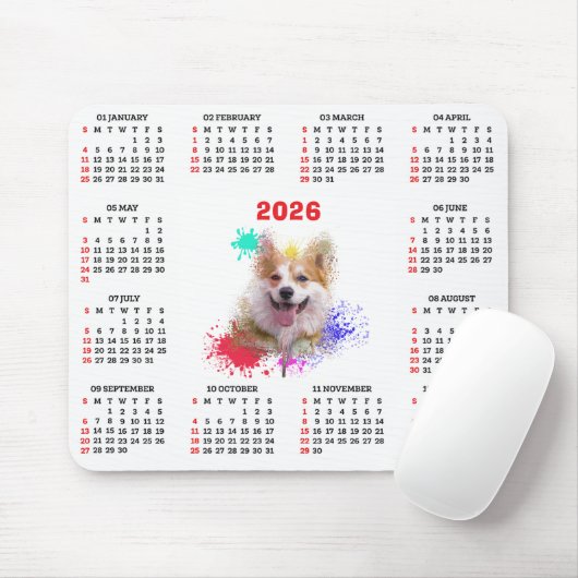 Customisable Cute Corgi Dog Calendar マウスパッド (マウス)