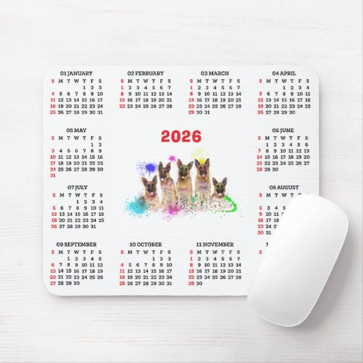 Customisable Cute German Shepherd Dog Calendar  マウスパッド (マウス)