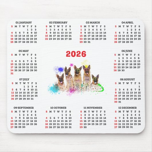 Customisable Cute German Shepherd Dog Calendar  マウスパッド (正面)