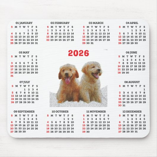 Customisable Cute Golden Retriever Dog Calendar  マウスパッド (正面)