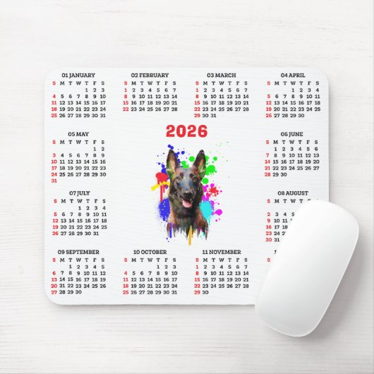 Customisable Cute Malinois Dog Calendar マウスパッド (マウス)
