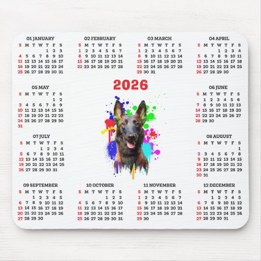 Customisable Cute Malinois Dog Calendar マウスパッド (正面)