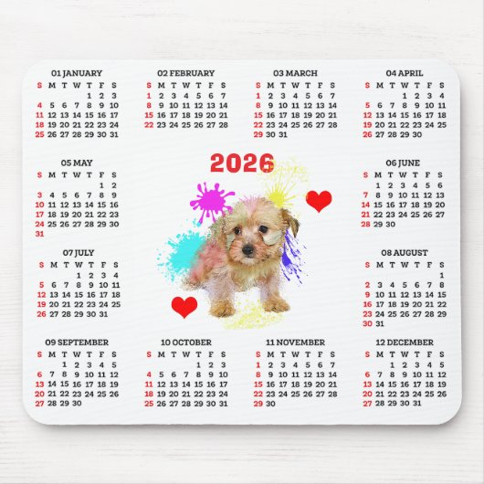 Customisable Cute Morkie Dog Calendar マウスパッド (正面)