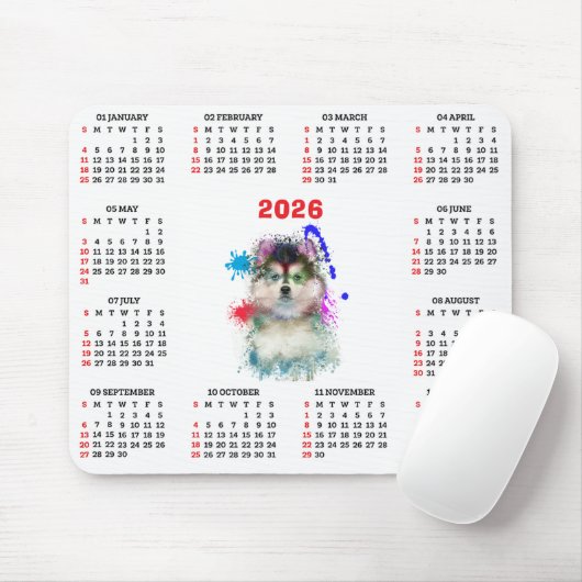 Customisable Cute Pomsky Dog Calendar  マウスパッド (マウス)
