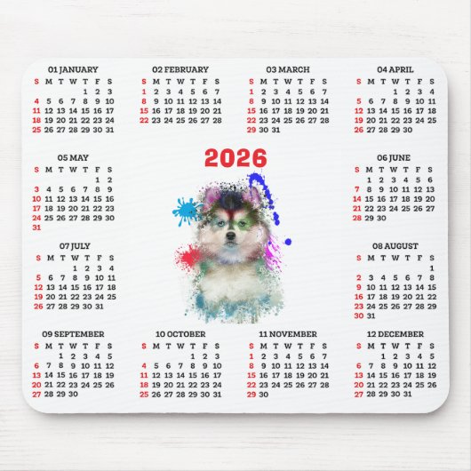 Customisable Cute Pomsky Dog Calendar  マウスパッド (正面)