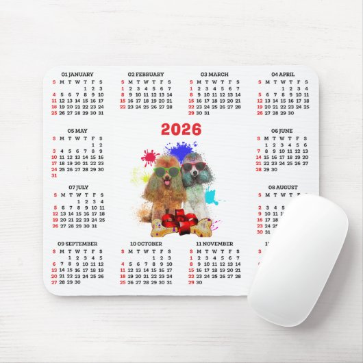 Customisable Cute Poodle Dog Calendar  マウスパッド (マウス)