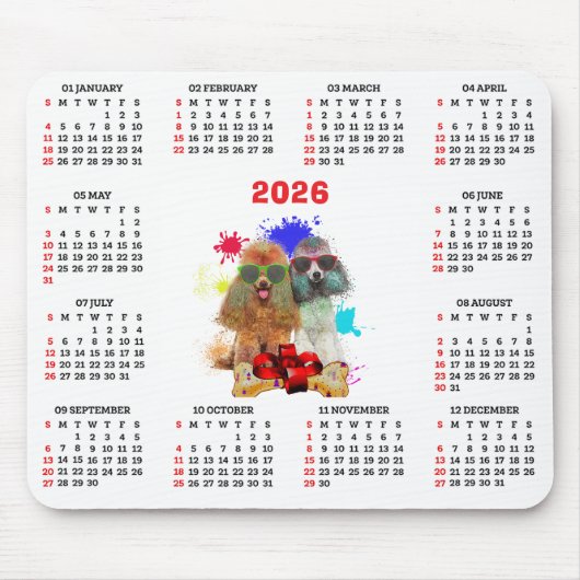 Customisable Cute Poodle Dog Calendar  マウスパッド (正面)