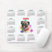 Customisable Cute Pug Dog Calendar  マウスパッド (マウス)