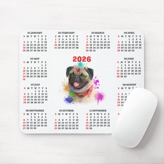 Customisable Cute Pug Dog Calendar  マウスパッド (マウス)