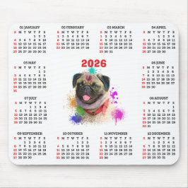 Customisable Cute Pug Dog Calendar  マウスパッド