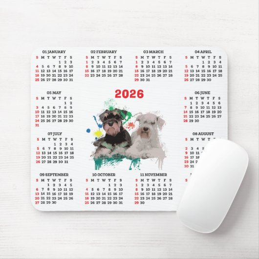 Customisable Cute Schnauzer Dog Calendar マウスパッド (マウス)