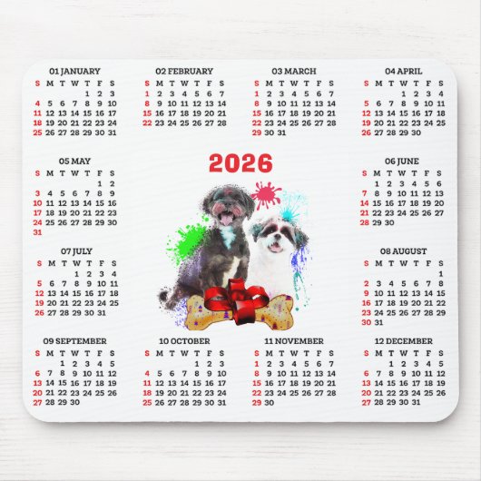 Customisable Cute Shih Tzu Dog Calendar   マウスパッド (正面)