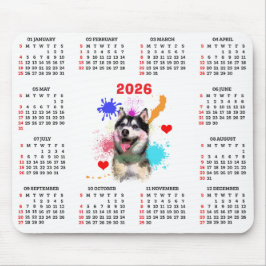 Customisable Cute Siberian Husky Dog Calendar マウスパッド