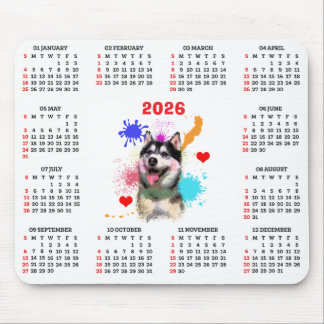 Customisable Cute Siberian Husky Dog Calendar マウスパッド