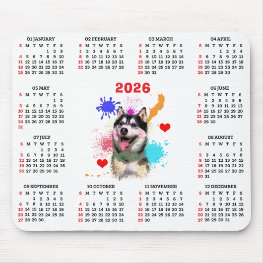 Customisable Cute Siberian Husky Dog Calendar マウスパッド (正面)
