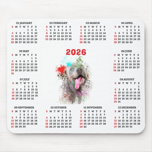 Customisable Cute Weimaraner Dog Calendar  マウスパッド (正面)
