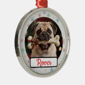 Customisable Dog And Bone Pet Owner's Round Xmas メタルオーナメント (右)