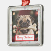 Customisable Dog And Bone Pet Owner's Square Xmas メタルオーナメント (左)
