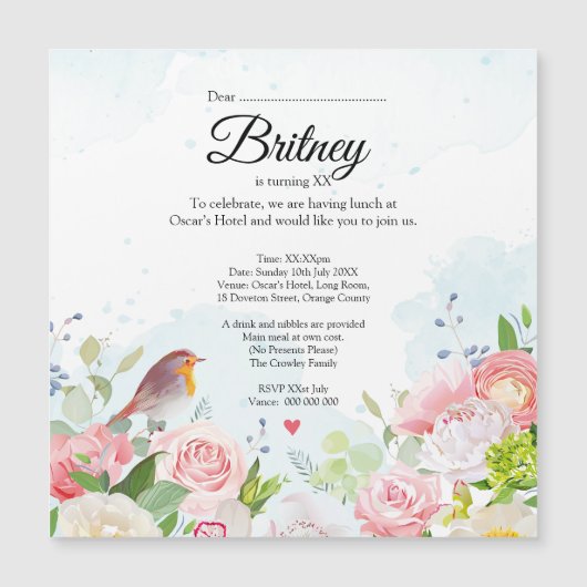 Customisable Female Birthday Invitation – Editable (正面)