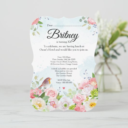 Customisable Female Birthday Invitation – Editable (スタンド正面)