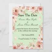 Customisable Floral mint Pink Roses Save the Date 招待状 (正面)