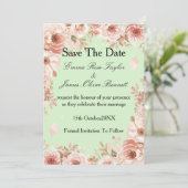 Customisable Floral mint Pink Roses Save the Date  招待状 (スタンド正面)