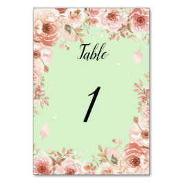 Customisable Floral Wedding mint and Pink Roses  テーブルナンバー