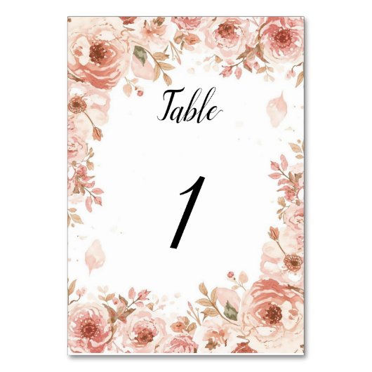 Customisable Floral Wedding Pink Roses Table Numbe テーブルナンバー (正面)