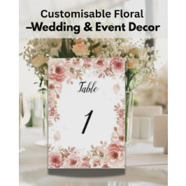 Customisable Floral Wedding Pink Roses Table Numbe テーブルナンバー