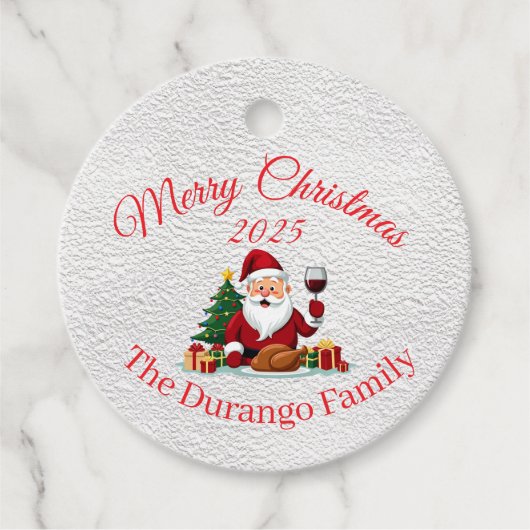 Customisable Happy Santa Claus Christmas Dinner フェイバータグ (正面)