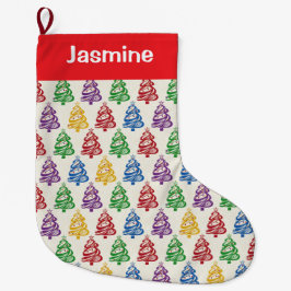 Customisable Minimal Colourful Christmas Tree ラージクリスマスストッキング