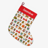 Customisable Minimal Colourful Xmas Tree Pet ラージクリスマスストッキング (正面 (吊り時))