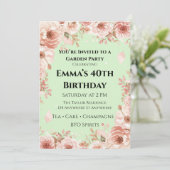 Customisable Mint Green & Pink Floral Garden Party 招待状 (スタンド正面)
