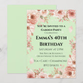 Customisable Mint Green & Pink Floral Garden Party 招待状 (正面/裏面)