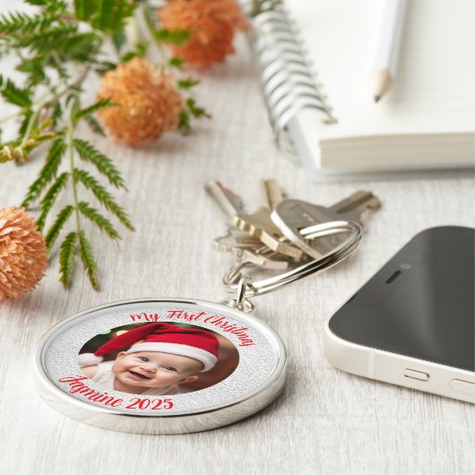 Customisable Premium Circle Baby First Christmas キーホルダー (側面)