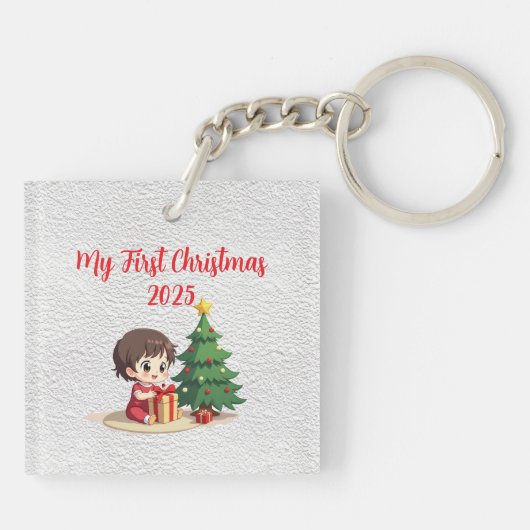 Customisable Square Acrylic Baby First Christmas キーホルダー (裏面)