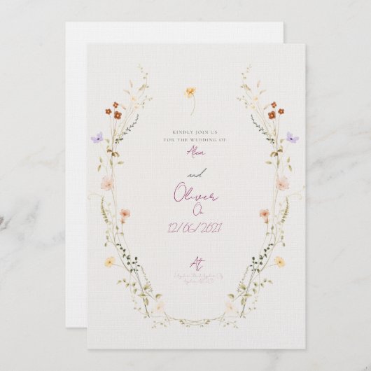 Customisable Wedding Invitation with wild Flowers 招待状 (正面/裏面)